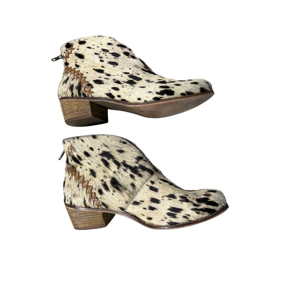 Shoes - Dalmatian Print Calf Hair Ankle Boots Leather Western Booties Women's Size 8